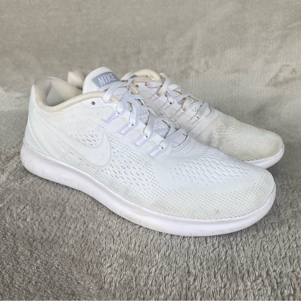 Nike Free RN Mens Running Shoes Size 8 Triple White Sneakers 831508-102